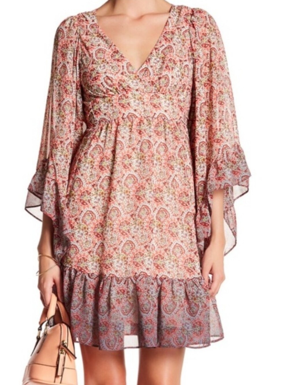 Betsy Johnson, Women's Floral Boho, V-Neck, Paisley Back Tie Dress Sz 10